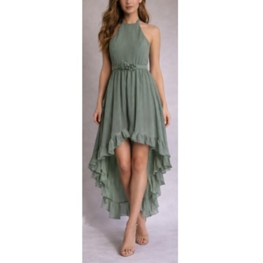 Azazie Hermione Junior Girls‎ Dusty Sage A-Line Chiffon Dress Size J18 NWT